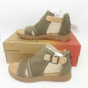 NEW COMFORTIVA Cerstin Leather Sandal Shoes Olive Green Women's Size 6 Wide